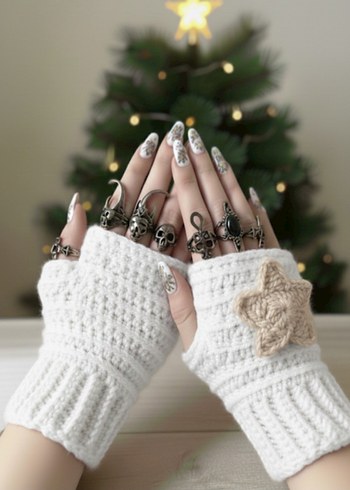 Renkli Örgü Bohem Kadın Eldivenleri - Görsel 4