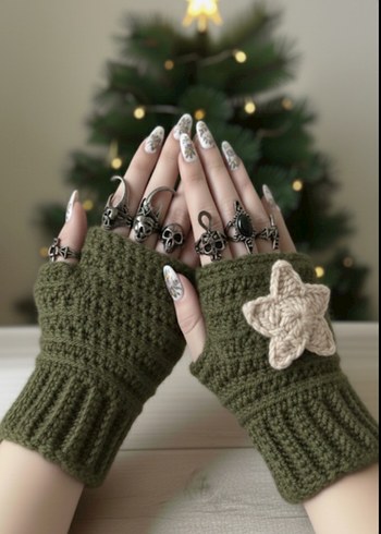 Renkli Örgü Bohem Kadın Eldivenleri - Görsel 7