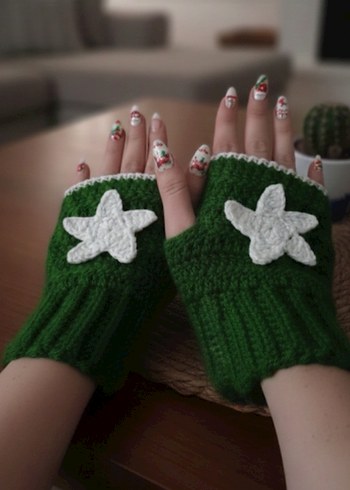 Yeşil Örgü Kadın Eldiveni - Görsel 2