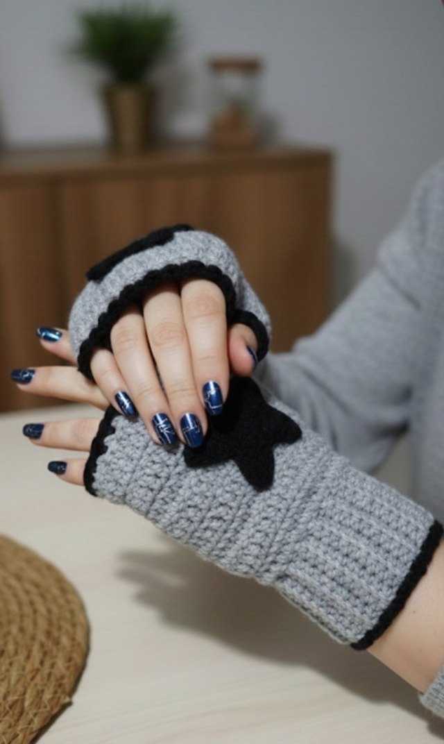 Gri Örgü Yarım Parmak Eldiven - Görsel 2