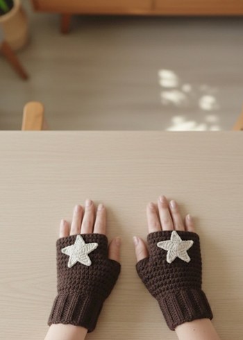Kahverengi Bohem Örgü Eldiven - Görsel 2