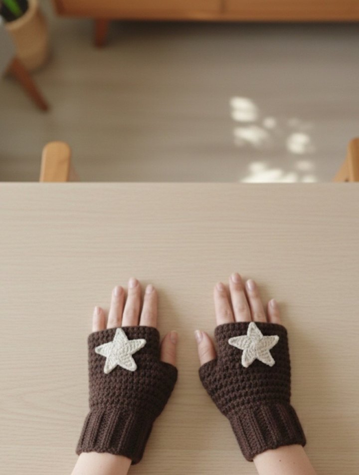 Kahverengi Bohem Örgü Eldiven - Görsel 2