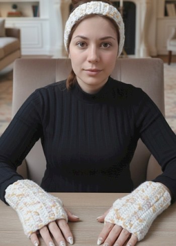 Örgü eldiven ve saç bandana - Görsel 2