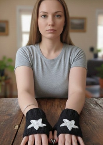 Siyah Örgü Kadın Eldivenleri - Görsel 2