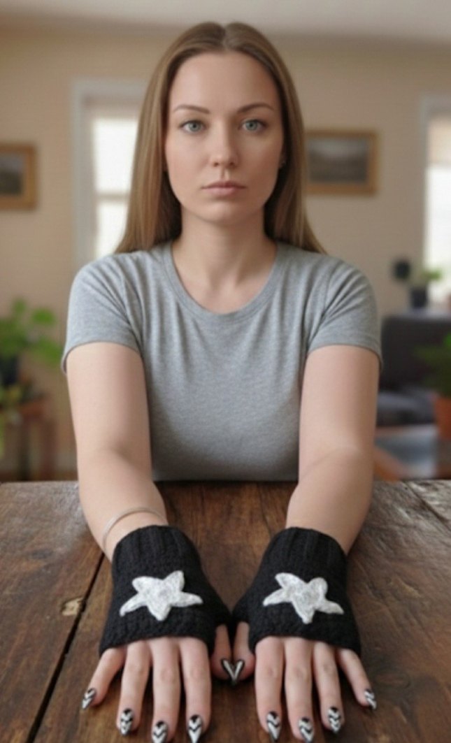 Siyah Örgü Kadın Eldivenleri - Görsel 2