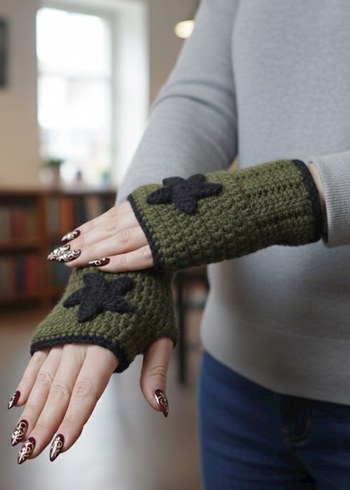 Yeşil Örgü Kadın Eldiveni - Görsel 2