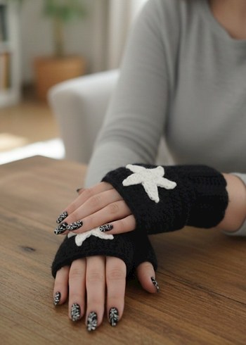 Siyah Örgü Parmaksız Eldiven - Görsel 2