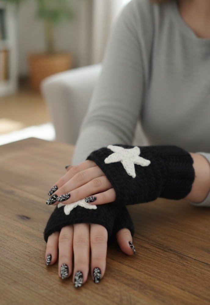 Siyah Örgü Parmaksız Eldiven - Görsel 2