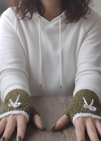 Kadın Haki Örgü Eldiven - Görsel 2