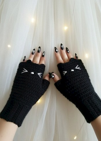 Siyah Örgü Yarım Parmak Kadın Eldiven - Görsel 2