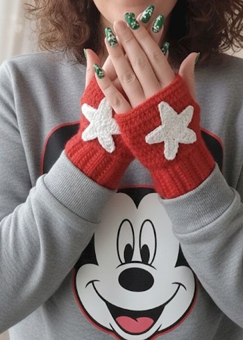 Kırmızı Örgü Yarım Parmak Bohem Eldiven - Görsel 2