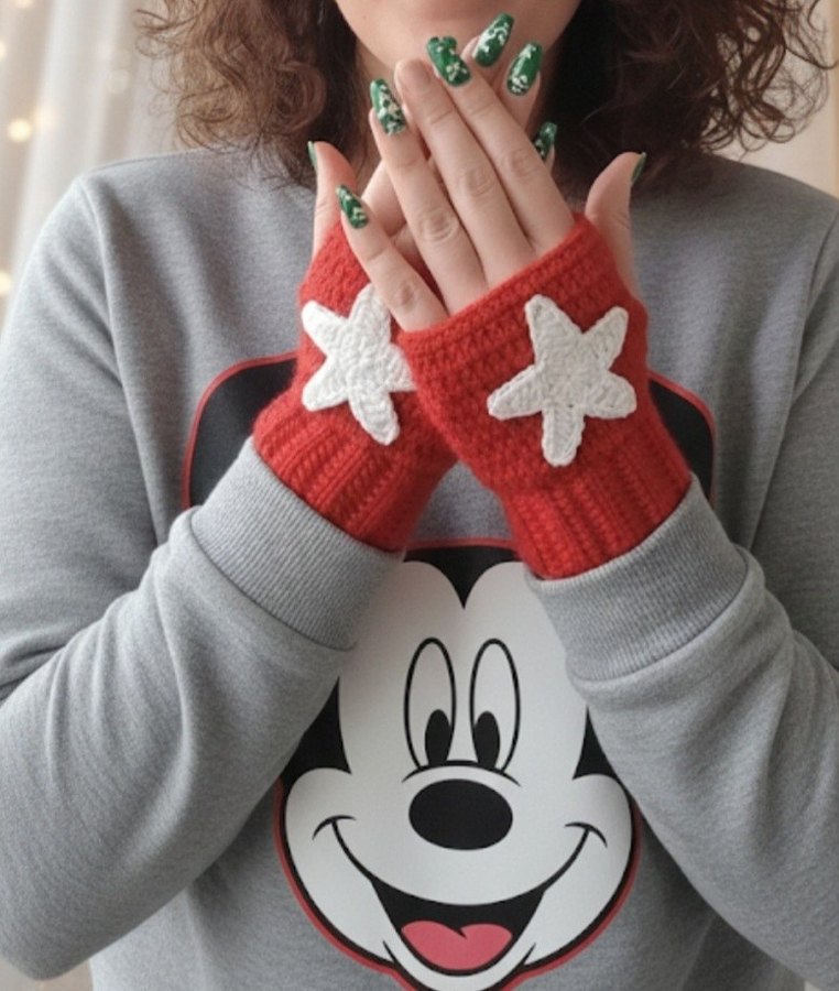 Kırmızı Örgü Yarım Parmak Bohem Eldiven - Görsel 2