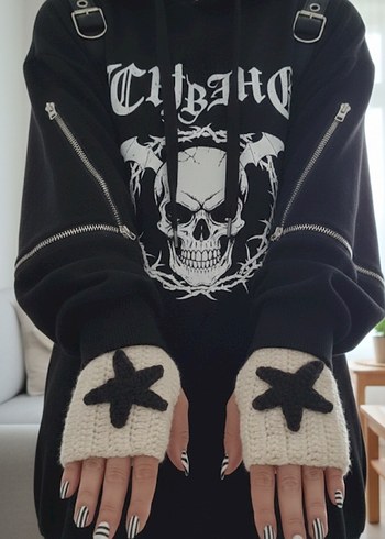 Örgü Goth Yarım Parmak Eldiven - Görsel 2