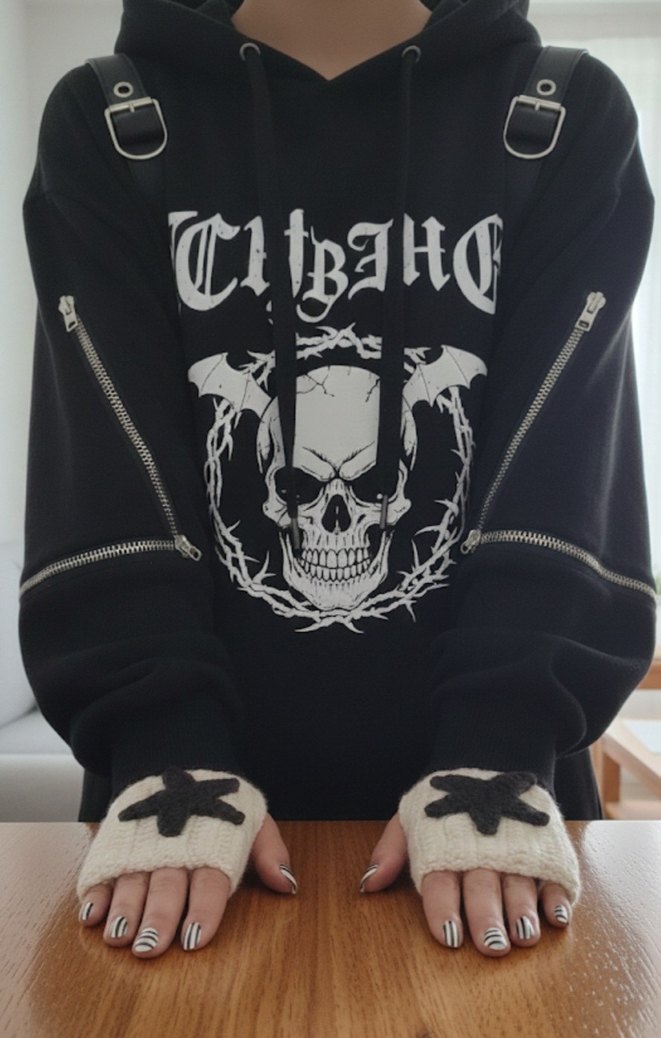 Örgü Goth Yarım Parmak Eldiven - Görsel 3