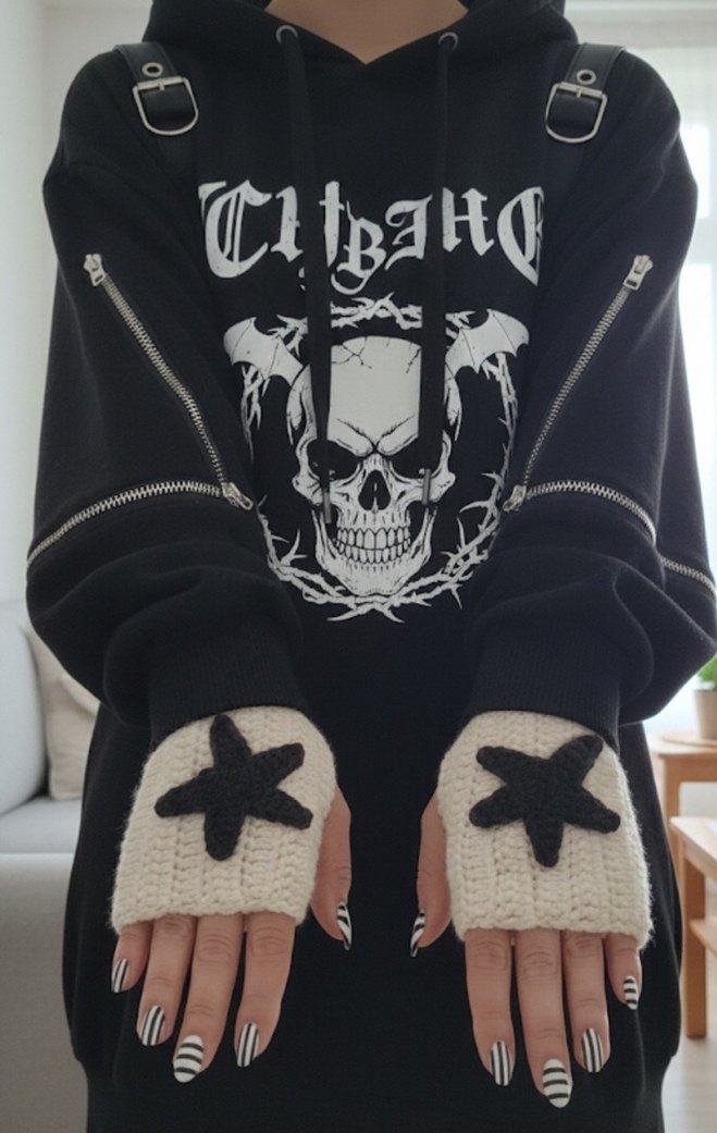 Örgü Goth Yarım Parmak Eldiven - Görsel 2