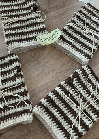 Bej-Kahverengi Örgü Bohem Kadın Eldiveni - Görsel 3