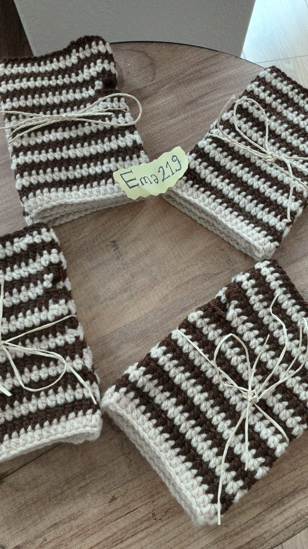 Bej-Kahverengi Örgü Bohem Kadın Eldiveni - Görsel 3