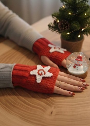 Kırmızı Örgü Kadın Eldiven - Görsel 2