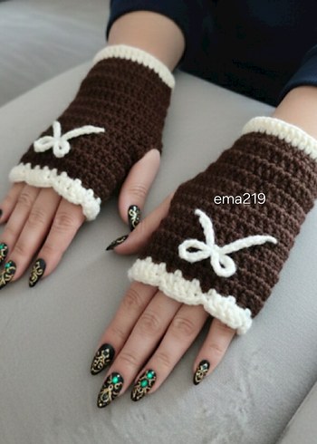 Kahverengi Örgü Kadın Eldiven - Görsel 2