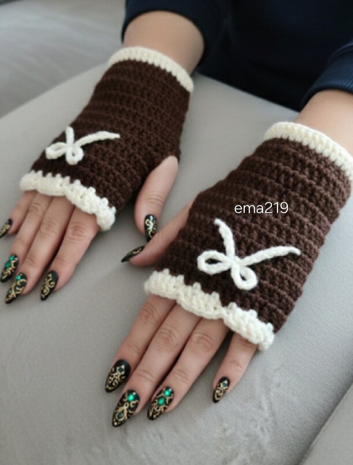 Kahverengi Örgü Kadın Eldiven - Görsel 2