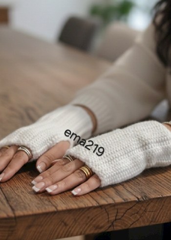 Beyaz Örgü Kadın Eldiveni - Görsel 2