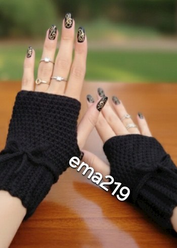 Siyah Örgü Kadın Eldiven - Görsel 2