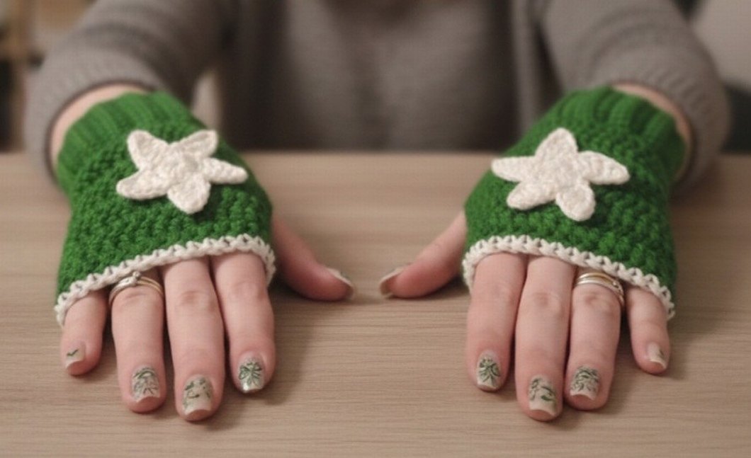 Yeşil Örgü Bohem Kadın Eldiveni - Görsel 2