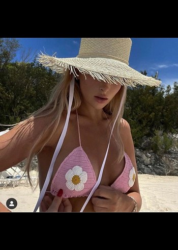 Dantel Detaylı Pembe Bohem Bikini Üstü