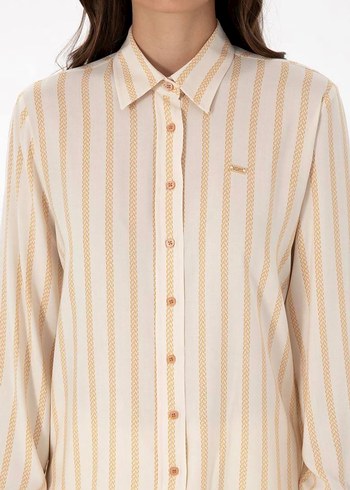 Bej Çizgili Uzun Kollu Kadın Gömlek us Polo ORJİNAL - Görsel 2