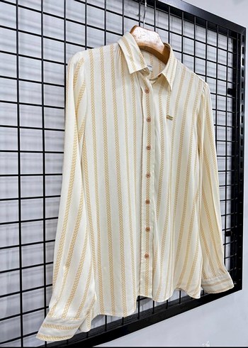 Bej Çizgili Uzun Kollu Kadın Gömlek us Polo ORJİNAL - Görsel 3