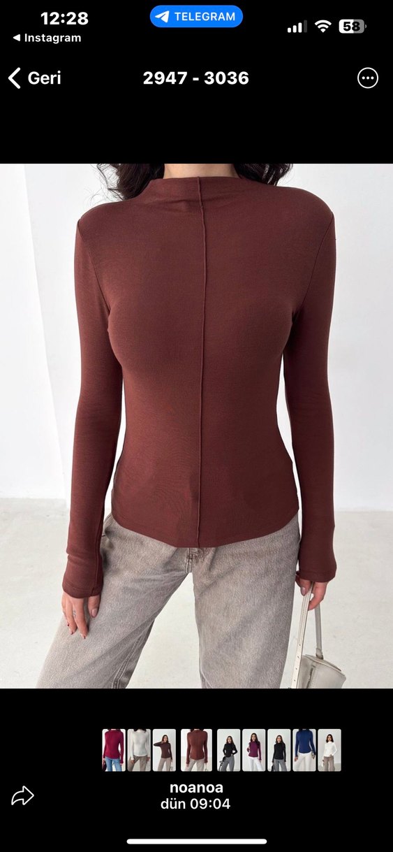 Bordo Yüksek Yaka Uzun Kollu Kadın Bluz - Görsel 2