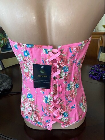 Korse büstiyer pembe çiçek detaylı önden fermuar - Görsel 4