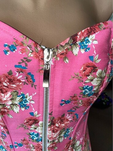 Korse büstiyer pembe çiçek detaylı önden fermuar - Görsel 2