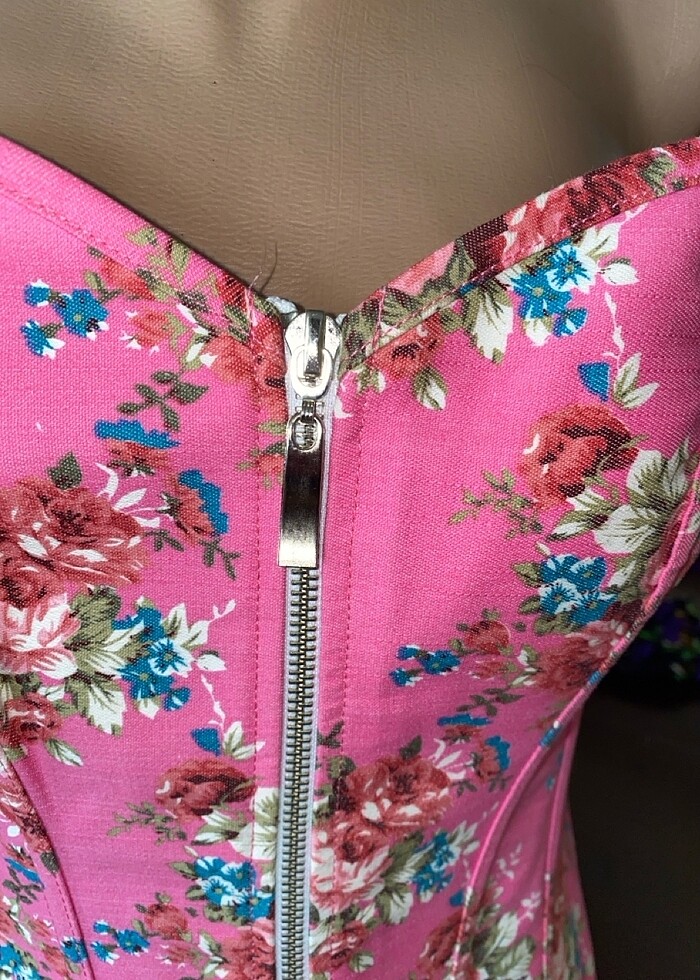 Korse büstiyer pembe çiçek detaylı önden fermuar - Görsel 2