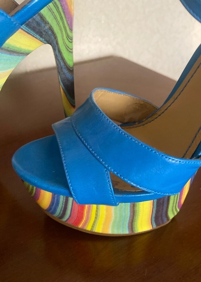 Kadın platform topuk bilekten bağcıklı ayakkabı - Görsel 5