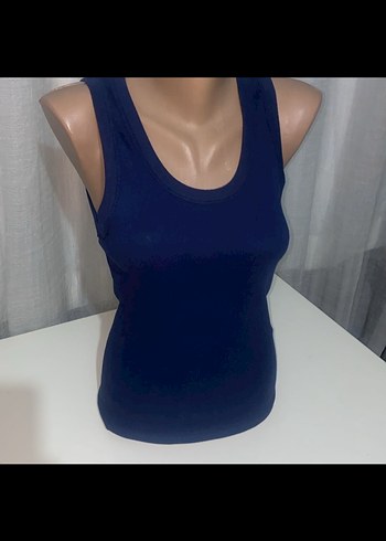 Koyu Mavi Kadın Sıfır Kol Dar Kesim Atlet - Görsel 2