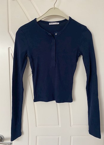 Bershka Mavi Uzun Kollu Düğmeli Kadın Hırka