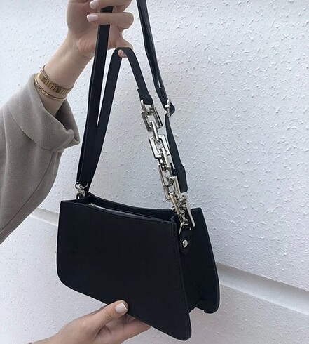  Beden siyah Renk Kadın zincir detaylı siyah çanta
