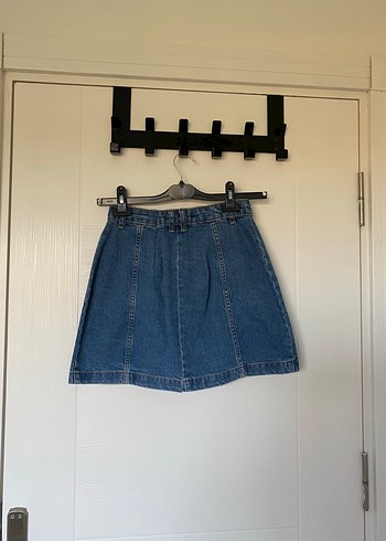 Diğer Düğmeli Koyu Mavi Denim Mini Etek