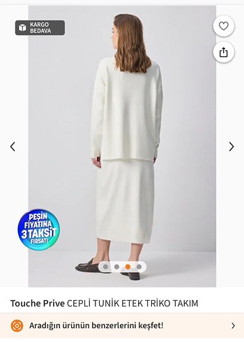 Touche Prive Beyaz Cepli Triko Tunik Etek Takım - Görsel 3