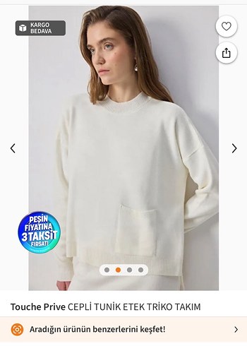 Touche Prive Beyaz Cepli Triko Tunik Etek Takım - Görsel 2