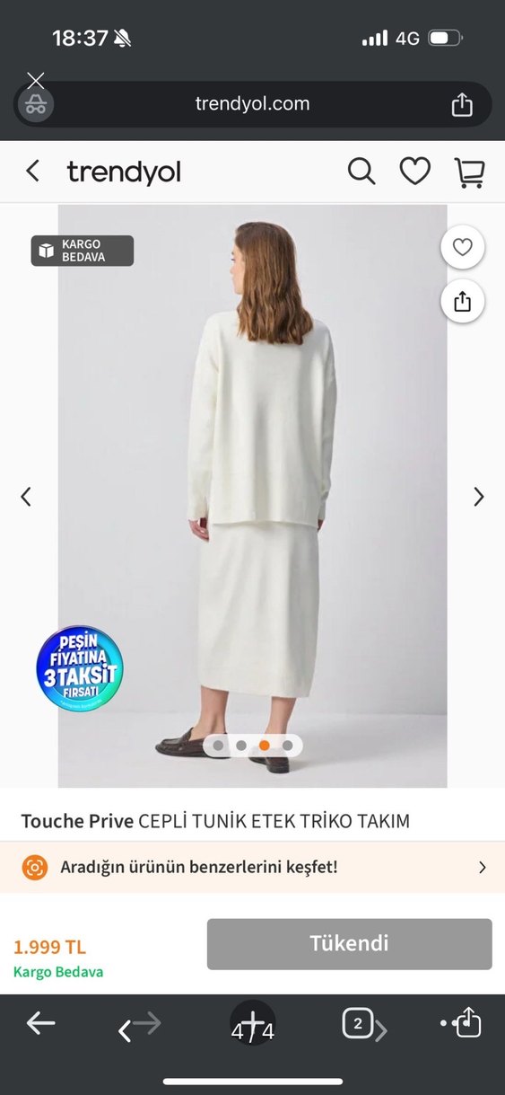 Touche Prive Beyaz Cepli Triko Tunik Etek Takım - Görsel 3