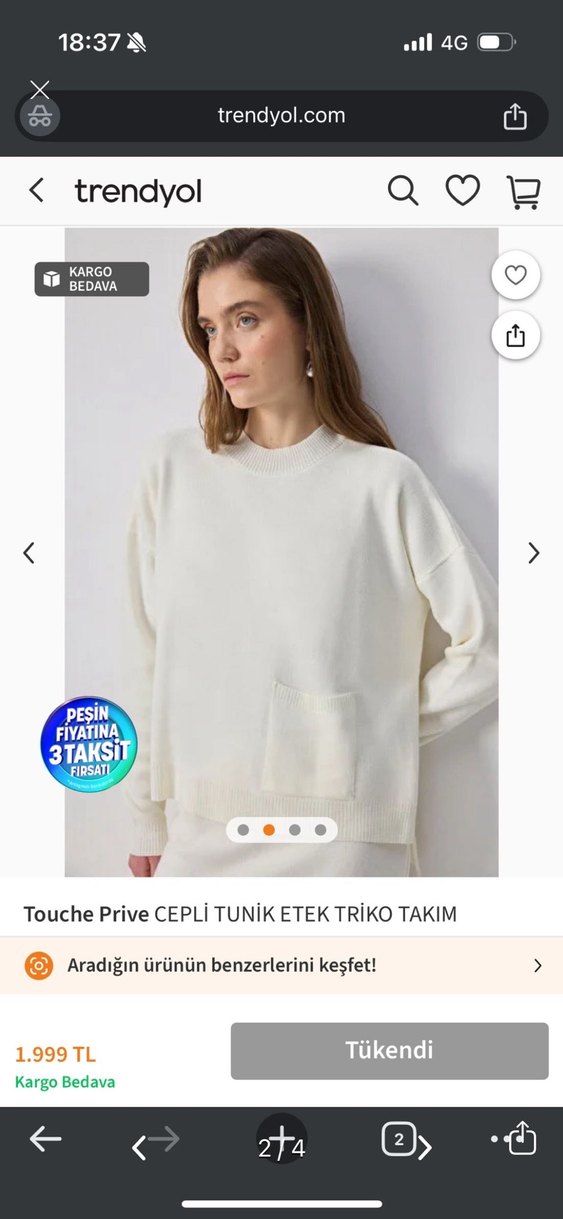 Touche Prive Beyaz Cepli Triko Tunik Etek Takım - Görsel 2