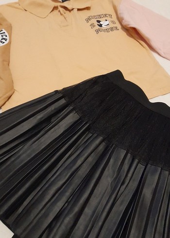 Zara Kız Çocuk Deri Pileli Siyah Etek ve üst