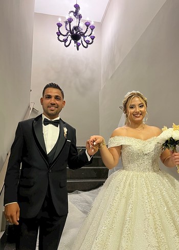 40 Beden Özel Dikim Full İnci İşlemeli Parlak Simli Prenses Gelinlik