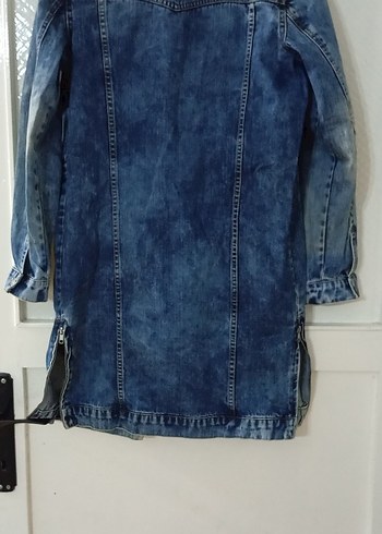 Diğer Düğmeli Mavi Uzun Denim Ceket