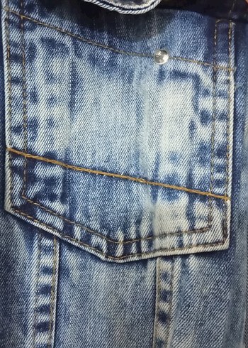 m Beden Düğmeli Mavi Uzun Denim Ceket