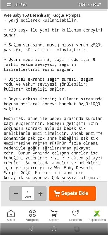 Beden Renk Wee baby süt sağma makinesi????