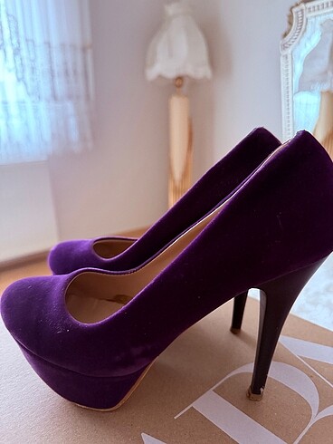 Kadife mor klasik ayakkabi - Görsel 2