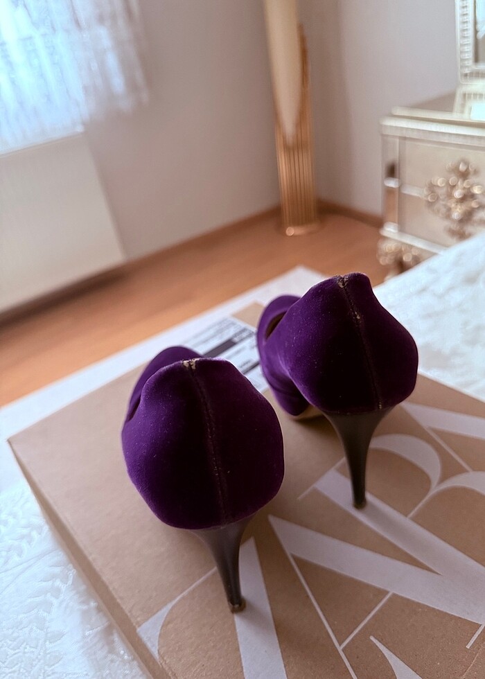 Kadife  mor  klasik ayakkabi - Görsel 3